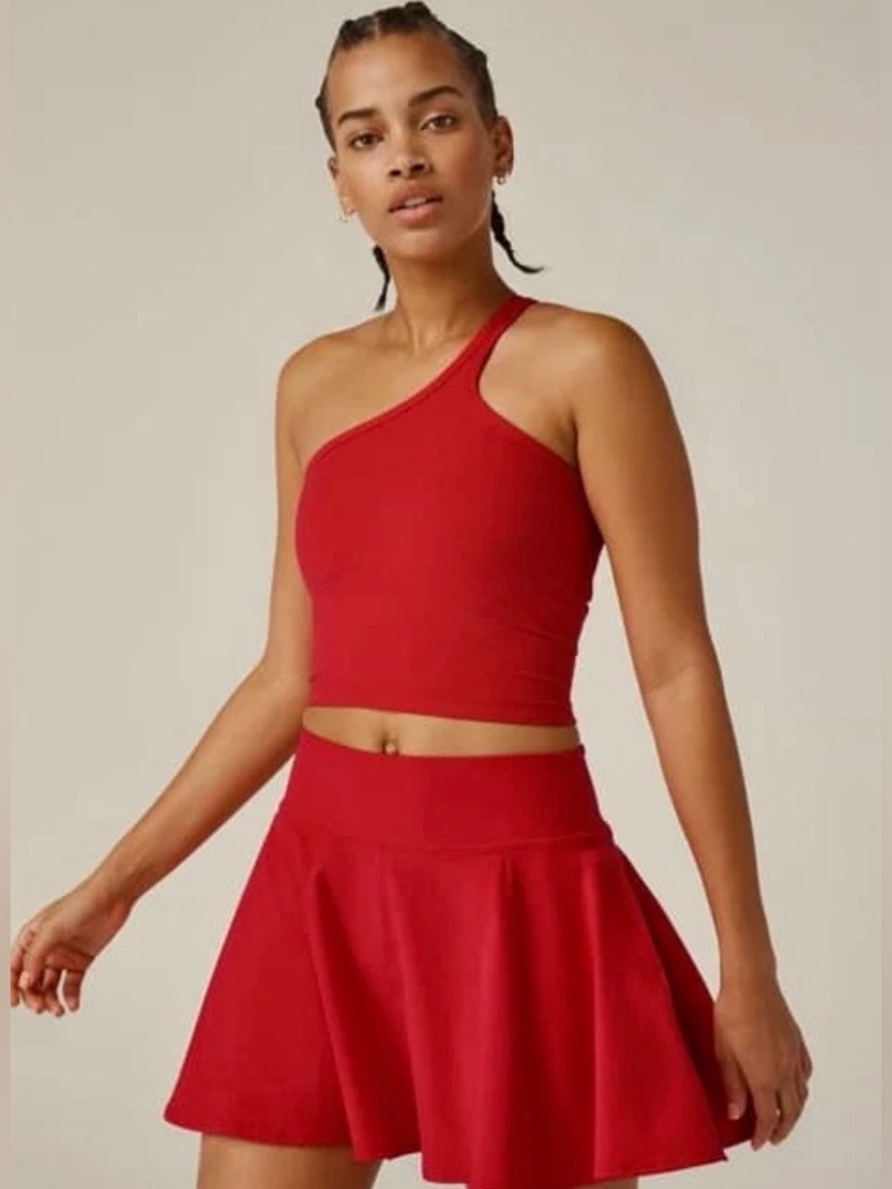 $110 Beyond Yoga Red Cropped One Shoulder Tank Bra Top Size L One Up Space Dye